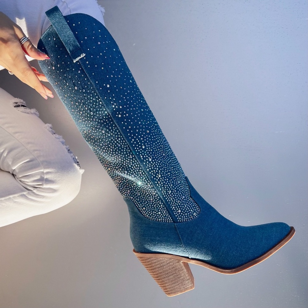 Rhinestone Denim Cowgirl Boot